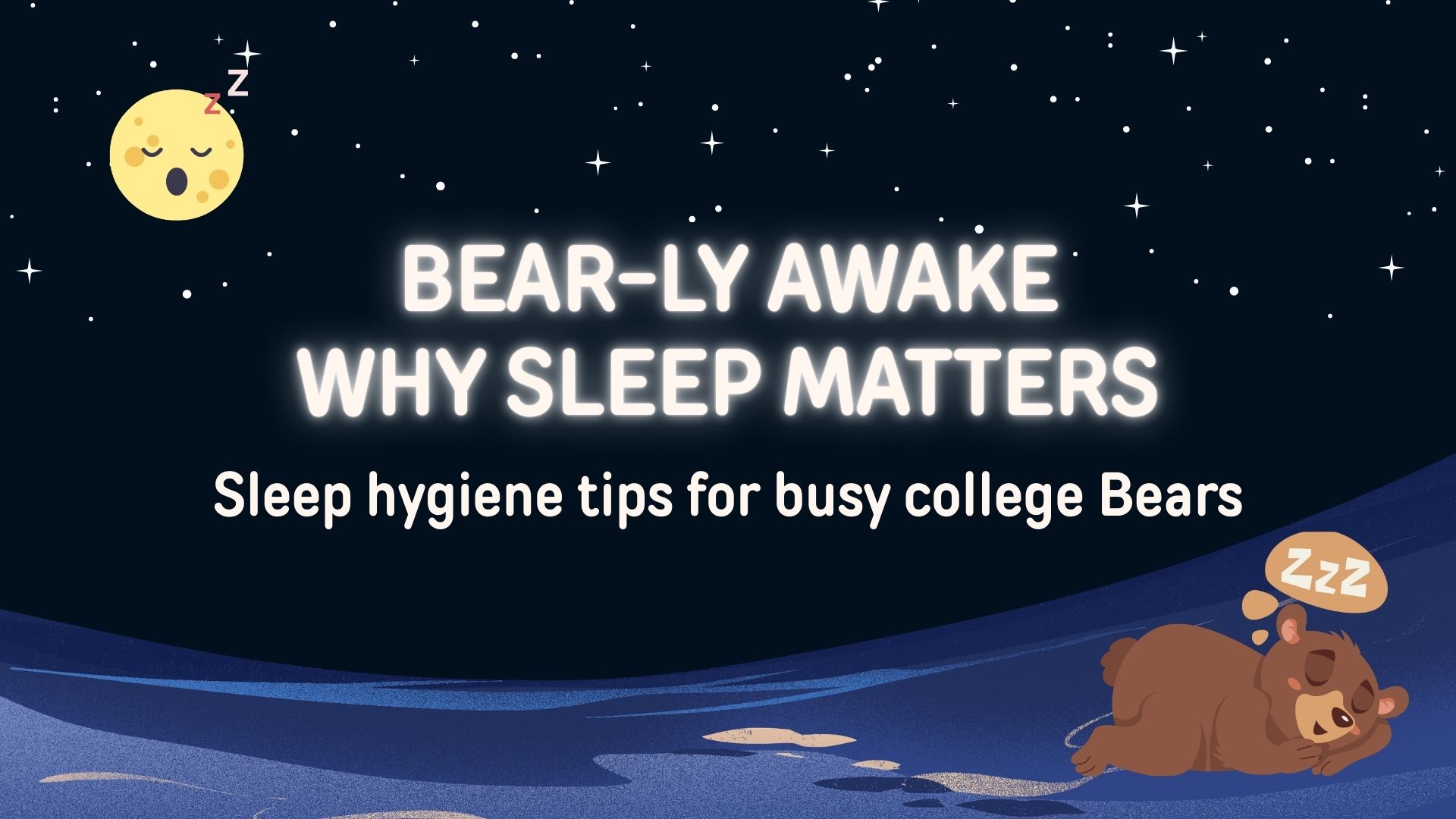 Bear-ly Awake with a clock in the middle of a yawning bear and another bear sleeping