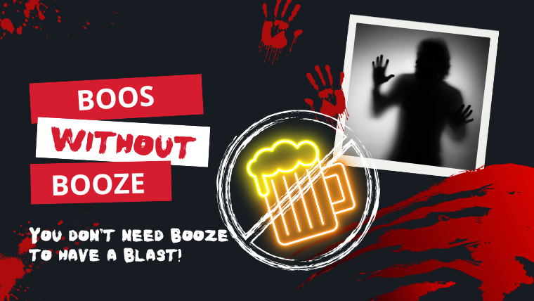 red and black background that states Boos Without Booze