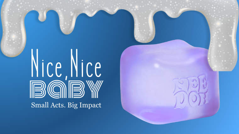 Blue background with ice falling states Nice Nice Baby