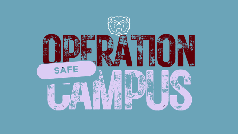 operation safe campus maroon and white image with bear logo